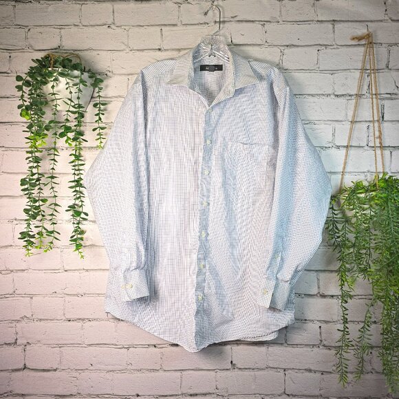 KENNETH COLE REACTION MENS LONG SLEEVE BUTTON DOWN WHITE AND BLUE PLAID SIZE XL - Picture 1 of 7